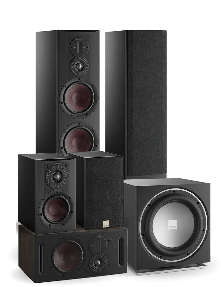 Dali Opticon 6/1/VOKAL MK2 + SUB E-12 F Zestaw głośników 5.1, Kolor: Black Satin - zdjęcie 1