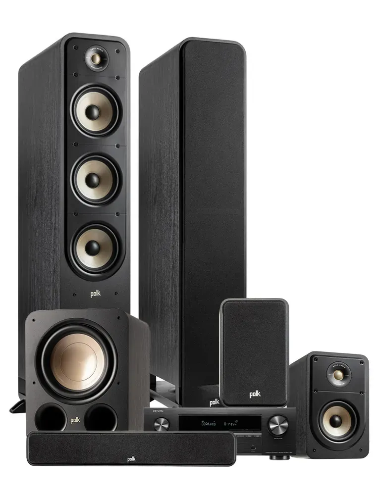 Zestaw kina domowego Denon AVR-X1800H + Polk ES60/ES15/ES35C/ES10SUB — Dolby Atmos, Bluetooth, Wi-Fi, Kolor: Czarny - zdjęcie 1