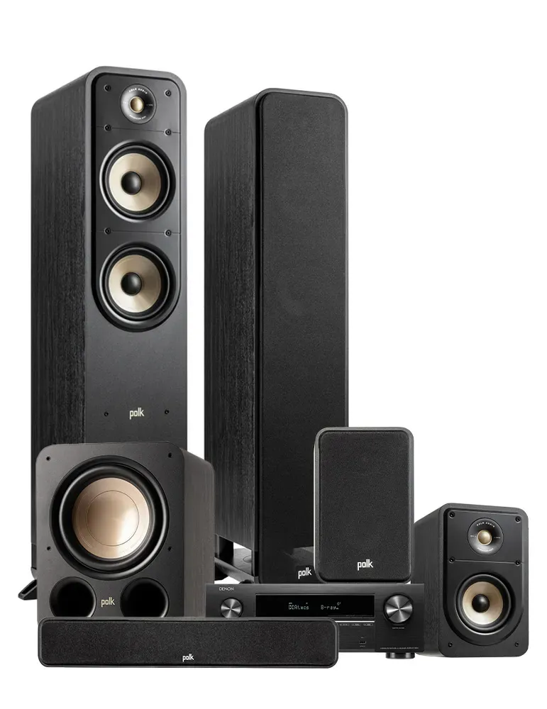 Denon AVR-X1800H + Polk Audio ES55/ES15/ES35C/ES10SUB — Kino domowe z Dolby Atmos, Kolor: Czarny - zdjęcie 1