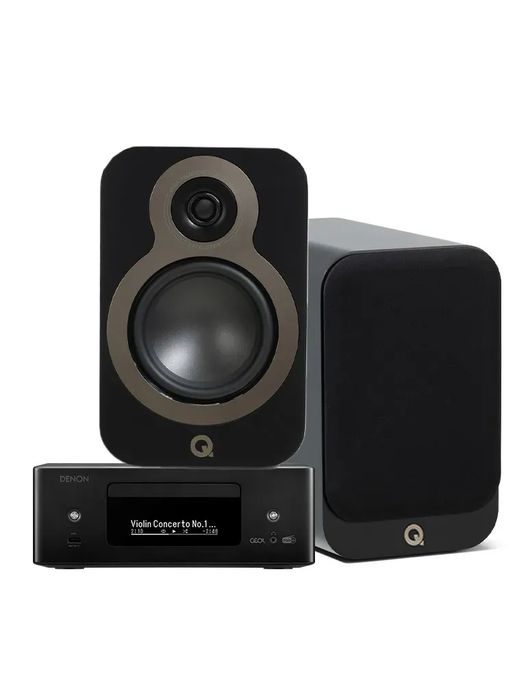 Denon RCD-N12 DAB — Zestaw stereo z kolumnami Q Acoustics 3030c, Kolor: Walnut - zdjęcie 1