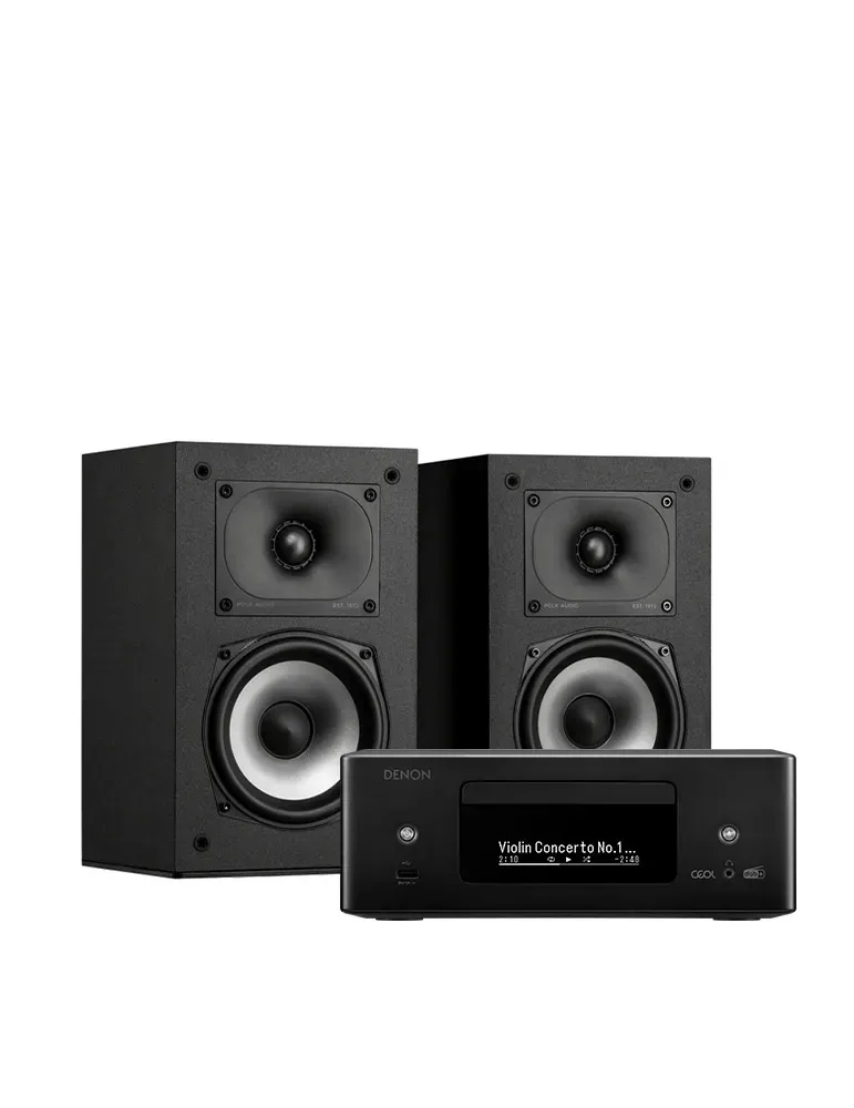 Denon RCD-N12 DAB + Polk Audio XT15 — Zestaw stereo Hi-Fi dla małych pomieszczeń, Kolor: Czarny - zdjęcie 1