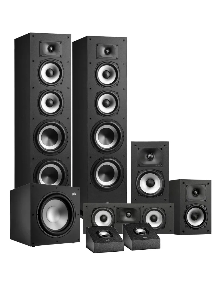 Polk Audio Monitor XT70 + XT15 + XT30C + XT90 + XT12SUB - Zestaw głośników do kina domowego, Kolor: Czarny - zdjęcie 1